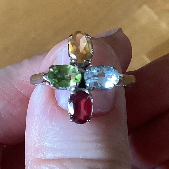 STERLING SILVER 925 BLUE TOPAZ/GARNET/PERIDOT/CITRINE WOMAN RING SIZE US 8 - Picture 5 of 11